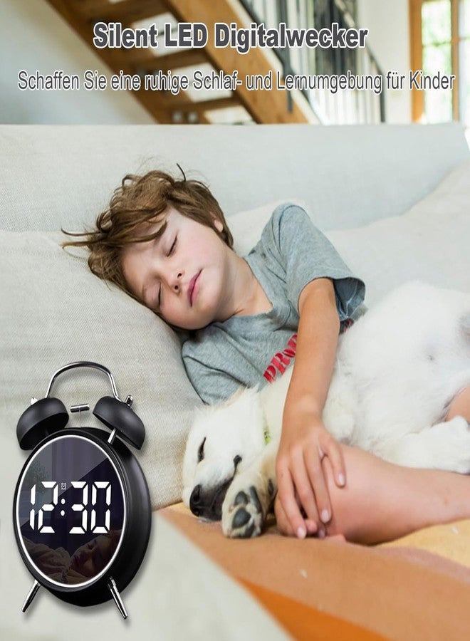 LEVGRY Digital Small Alarm Clock, 4.5 Inch Double Bell Intelligent LED AlarmClock, Silent Metal AlarmClock with Night Light, Bedside Loud Alarm Clock for Heavy Sleepers Adults Kids Teenager (Black) - Image 4